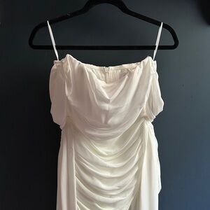 Ivory Draped Spaghetti Strap Gown